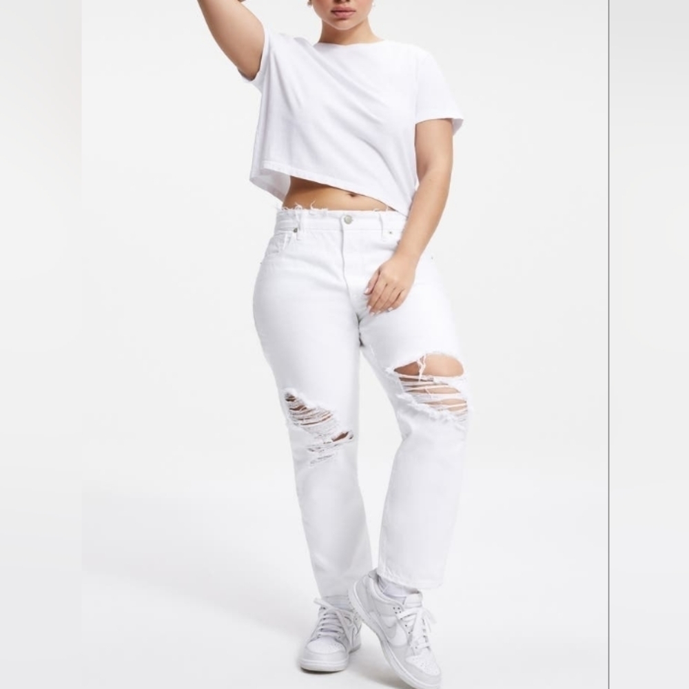 NWT GOOD AMERICAN Good Girlfriend Ripped High Waist Ankle Jeans $158 Size 26